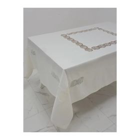 Finezza 170x330 cm Bahar Lüx Dantelli Krep Kumaş Krem Dikdörtgen Masa Örtüsü