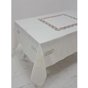 Finezza 170x330 cm Bahar Lüx Dantelli Krep Kumaş Krem Dikdörtgen Masa Örtüsü