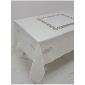Finezza 170x330 cm Bahar Lüx Dantelli Krep Kumaş Krem Dikdörtgen Masa Örtüsü