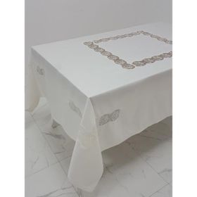 Finezza 170x330 cm Bahar Lüx Dantelli Krep Kumaş Krem Dikdörtgen Masa Örtüsü