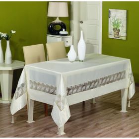 Finezza 170x330 cm Gelin Lüx Dantelli Monoray Kumaş Krem Masa Örtüsü