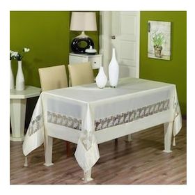 Finezza 170x330 cm Gelin Lüx Dantelli Monoray Kumaş Krem Masa Örtüsü