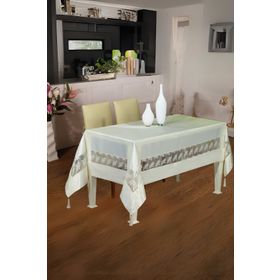 Finezza 170x330 cm Gelin Lüx Dantelli Monoray Kumaş Krem Masa Örtüsü