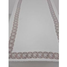 Finezza 170x330 cm Sidal Lüx Dantelli Krep Kumaş Krem Dikdörtgen Masa Örtüsü