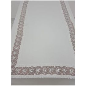 Finezza 170x330 cm Sidal Lüx Dantelli Krep Kumaş Krem Dikdörtgen Masa Örtüsü