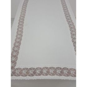 Finezza 170x330 cm Sidal Lüx Dantelli Krep Kumaş Krem Dikdörtgen Masa Örtüsü