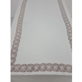 Finezza 170x330 cm Sidal Lüx Dantelli Krep Kumaş Krem Dikdörtgen Masa Örtüsü