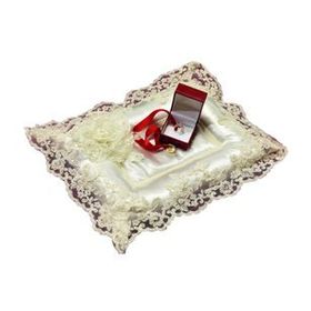 Finezza 26x36 cm Rüya Dekoratif Fransız Dantelli İncili Krem Nişan Tepsisi