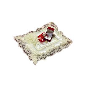Finezza 26x36 cm Rüya Dekoratif Fransız Dantelli İncili Krem Nişan Tepsisi