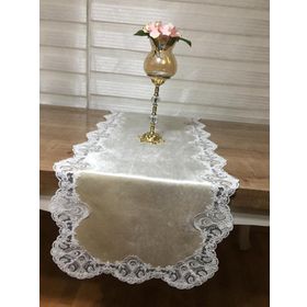 Finezza 40x110 cm Akasya Kadife Güpürlü Krem Runner