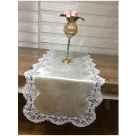 Finezza 40x110 cm Akasya Kadife Güpürlü Krem Runner