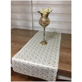 Finezza 40x140 cm Melisa Damask Baskılı Duck Kumaş Krem Gold Runner