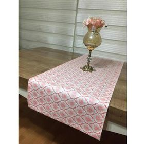 Finezza 40x140 cm Melisa Damask Baskılı Duck Kumaş Krem Kırmızı Runner