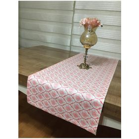 Finezza 40x140 cm Melisa Damask Baskılı Duck Kumaş Krem Kırmızı Runner