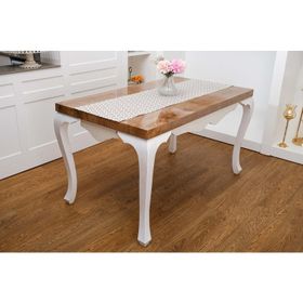 Finezza 40x140 cm Melisa Damask Baskılı Duck Kumaş Kreme Kahve Runner