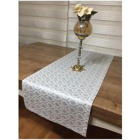 Finezza 40x140 cm Melisa Damask Baskılı Duck Kumaş Krem/Gri Runner