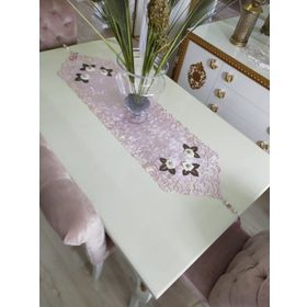 Finezza 40x140 cm Mina Kadife Kumaş Lazer Kesim Çiçek Süslemeli Pudra Krem Runner