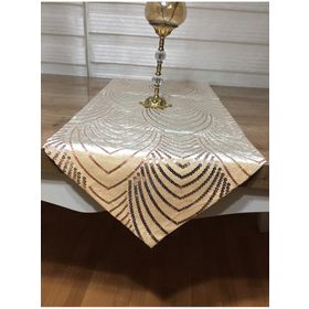 Finezza 40x140 cm Sahra Kadife Pul İşlemeli Gold Runner