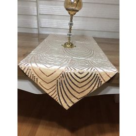 Finezza 40x140 cm Sahra Kadife Pul İşlemeli Gold Runner