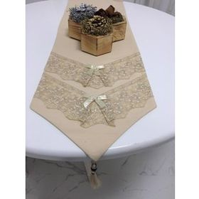 Finezza 40x160 cm Runnerlinen Güpürlü Keten Kumaş Bej Runner