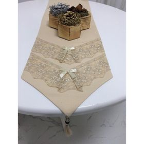 Finezza 40x160 cm Runnerlinen Güpürlü Keten Kumaş Bej Runner