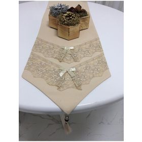 Finezza 40x160 cm Runnerlinen Güpürlü Keten Kumaş Bej Runner