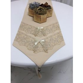 Finezza 40x160 cm Runnerlinen Güpürlü Keten Kumaş Bej Runner