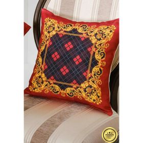 Finezza 45x45 cm 2'li Belize Baskılı Kumaş Kırmızıya Siyah Kırlent Kılıfı