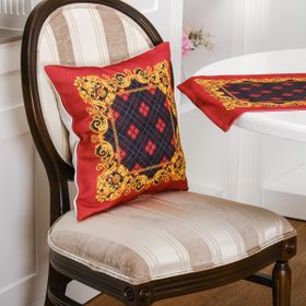 Finezza 45x45 cm 2'li Belize Baskılı Kumaş Kırmızıya Siyah Kırlent Kılıfı