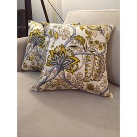 Finezza 45x45 cm 2'li Gardens Çiçek Baskılı Pamuklu Kumaş Krem Yeşil Kırlent