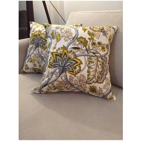 Finezza 45x45 cm 2'li Gardens Çiçek Baskılı Pamuklu Kumaş Krem Yeşil Kırlent