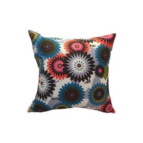 Finezza 45x45 cm Geometrik Çiçek Baskılı Duck Pamuk Kumaş Krem 2'li Kırlent
