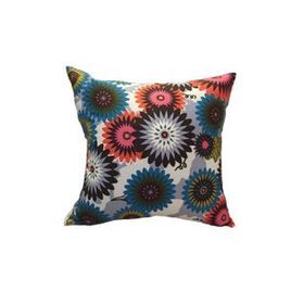 Finezza 45x45 cm Geometrik Çiçek Baskılı Duck Pamuk Kumaş Krem Kırlent