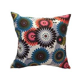 Finezza 45x45 cm Geometrik Çiçek Baskılı Duck Pamuk Kumaş Krem Kırlent