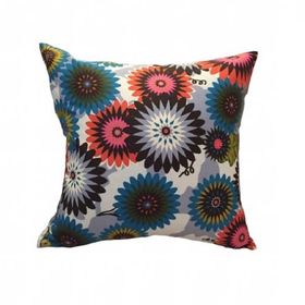 Finezza 45x45 cm Geometrik Çiçek Baskılı Duck Pamuk Kumaş Krem Kırlent