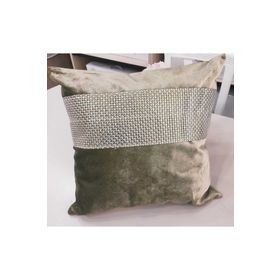 Finezza 45x45 cm Hale Şerit Taşlı Kadife Kumaş Haki 2'li Kırlent