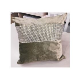 Finezza 45x45 cm Hale Şerit Taşlı Kadife Kumaş Haki 2'li Kırlent