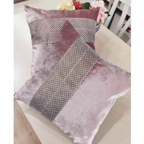 Finezza 45x45 cm Hale Şerit Taşlı Kadife Kumaş Pudra 2'li Kırlent