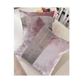 Finezza 45x45 cm Hale Şerit Taşlı Kadife Kumaş Pudra 2'li Kırlent