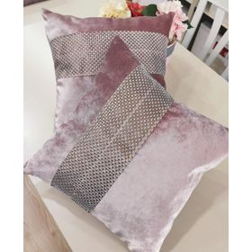 Finezza 45x45 cm Hale Şerit Taşlı Kadife Kumaş Pudra 2'li Kırlent
