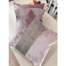 Finezza 45x45 cm Hale Şerit Taşlı Kadife Kumaş Pudra 2'li Kırlent