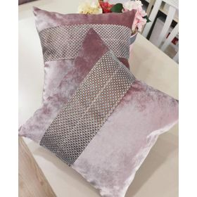 Finezza 45x45 cm Hale Şerit Taşlı Kadife Kumaş Pudra 2'li Kırlent