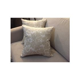 Finezza 45x45 cm Keten Yaprak Baskılı Pamuklu Kumaş Krem Bej 2'li Kırlent