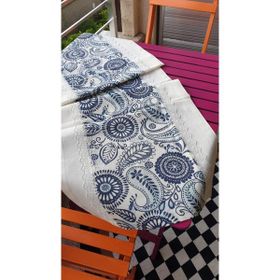 Finezza 50x150 cm Ela Etnik Baskılı Duck Kumaş Krem/Renkli Runner