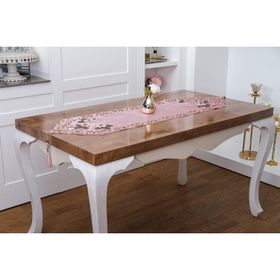 Finezza 718 40x140 cm Pudra Gri Mina Kadife Lazer Kesim Çiçek Süslemeli Runner