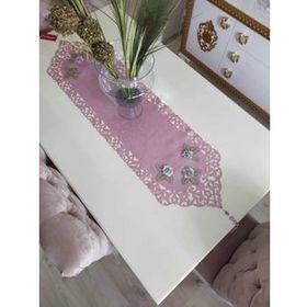 Finezza 718 40x140 cm Pudra Gri Mina Kadife Lazer Kesim Çiçek Süslemeli Runner