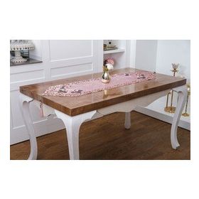 Finezza 718 40x140 cm Pudra Gri Mina Kadife Lazer Kesim Çiçek Süslemeli Runner