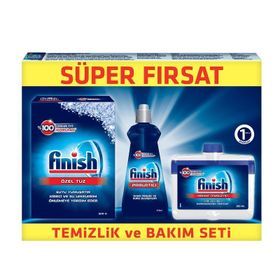 Finish 400 ml Parlatıcı + 250 ml Sıvı Makine Temizleyici + 500 gr Tuz Temizlik ve Bakım Seti