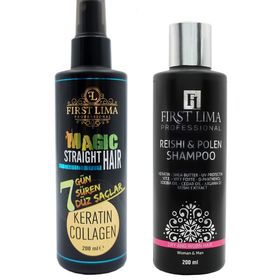 First Lima Professional 7 Güne Kadar Kalıcı Saç Düzleştirici Keratin Sprey + Yıpranmış Saçlara Özel Reishi ve Polen 200 ml Bakım Şampuanı