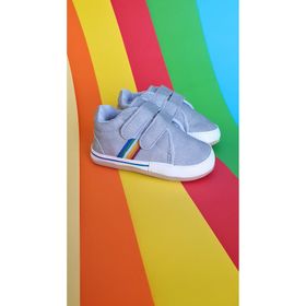 First Step G-2351 Gri Renkli Şeritli Cırt Cırtlı Erkek Bebek Patik